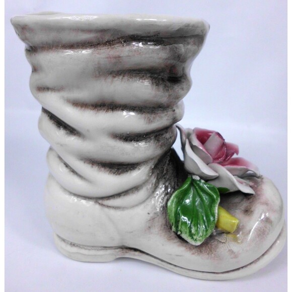 Vintage Capodimonte Ceramic Floral Shoe Boot Vase Planter Figurine Italy 5.5 In - Picture 3 of 6